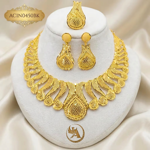 Premium Gold Plated Brass Flower Box Charm Necklace Set-Classic Style Wedding Jewelry Complete Set for Nigerian Women - Product Image 1