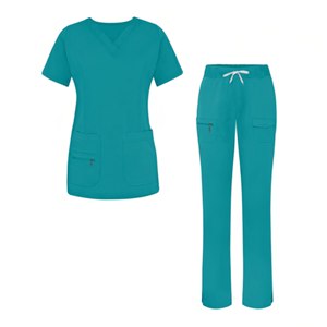 Women <b>Scrub</b> <b>Tops</b> Solid Color V Neck Short Sleeve Polyester Hospital Uniforms for Medical Workwear with Front Zip and Pockets - Product Image 4