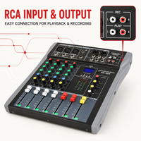 Mélangeur audio 4 canaux ET-40SUSB, 3 entrées mono, 1 entrée stéréo, Bluetooth, USB, MP3, égaliseur 3 bandes, alimentation fantôme 48V pour l'enregistrement et le streaming en direct