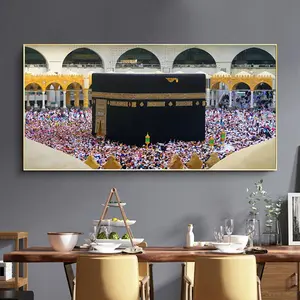 Personalizado musulmán moderno Islam árabe arquitectura imagen decoración islámica cristales pintura decoración pared para sala de estar