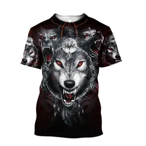 Online-Anpassung Wolf 3D-Druck Herren übergroße günstige Baumwoll-T-Shirts benutzerdefinierter Text fallende Schulter einfarbige T-Shirts für Männer Mode