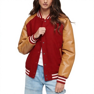 Veste universitaire unisexe rouge avec manches en laine, logo personnalisé, respirante, écologique, décontractée, pour l'hiver, coupe classique, col montant - Product Image 1
