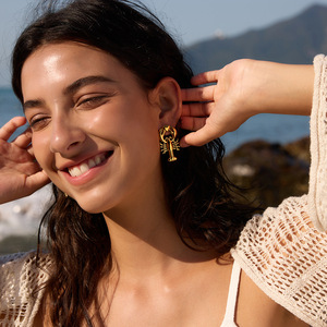 <b>Stud</b> Earrings Animal Shape <b>Titanium</b> Steel Golden Fish Lobster Design Fashion Jewelry For Women Beach Holiday Style - Product Image 4