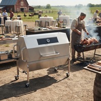 Four à rôtissoire à gaz sur roues en acier inoxydable, grill commercial avec thermomètre pour la restauration en plein air et les restaurants