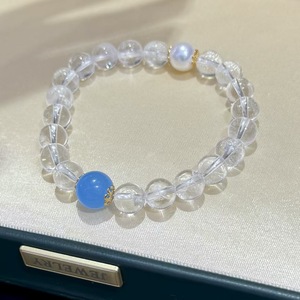 New White Crystal <b>Bracelet</b> with 8MM Star Freshwater Pearl Blue Gemstone <b>Bead</b> Stylish Jewelry for <b>Men</b> and Women - Product Image 1