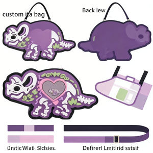 Sac Ita personnalisé en forme de squelette de dinosaure, violet, style gothique, triangulaire, avec fenêtre en forme de cœur pour l'affichage des épingles - Product Image 1