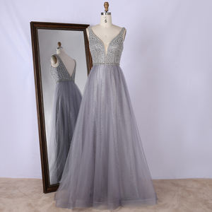 ชุดราตรีชุดราตรียาวประดับด้วยลูกปัดแขนกุดคอ V ชุดงานพรอม - Product Image 6