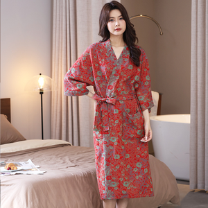 Peignoir Kimono Floral 100% Coton de Haute Qualité, Respirant et Absorbant, pour Couples, Idéal pour la Maison et le <span class=keywords><strong>Spa</strong></span> - Product Image 3
