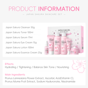 Ensemble de soins de la peau professionnel Laikou Japon 6 pièces Crème hydratante pour le visage Sakura Hydratante Anti-âge Éclaircissante Réparatrice - Product Image 4