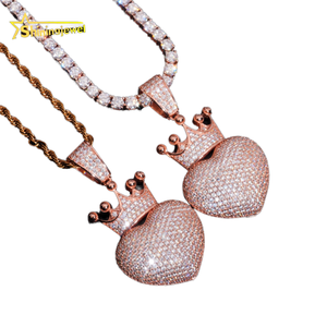 Pendentif Breloque Cœur Couronne Iced Out Hip Hop en Argent 925 Plaqué Moissanite Certifié GRA, Passe le Testeur de Diamant - Product Image 3