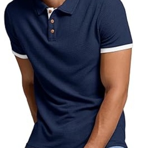 Chemises de golf pour hommes, coupe classique, boutonnées, en tricot gaufré, manches courtes, décontractées, sportives, respirantes - Product Image 3
