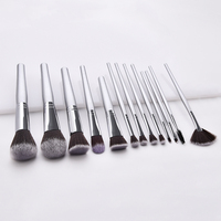 Ensemble de 12 pinceaux de maquillage magnifiques, argentés, personnalisés, de luxe, avec sac de voyage