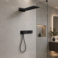 Système de douche en laiton brossé doré non revêtu HONGDEC, 3 fonctions, kit de douche thermostatique, ensemble de douche mural dissimulé, salle de bain
