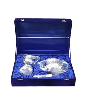 Metal Tea Set Made In Brass and Silver Plated In a Velvet Box Wedding Gifts Brass Silver Plated Bowls Metal Crafts