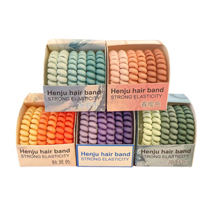 Élastiques à cheveux en plastique pour filles, style fil téléphonique, colorés et mats, simples et élégants, en boîte - Product Image 1