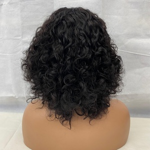 Jerry Curly Raw <span class=keywords><strong>Vietnam</strong></span> Hai 100% Pelucas de cabello humano atadas a mano 10 pulgadas Longitud corta Color transparente - Product Image 5