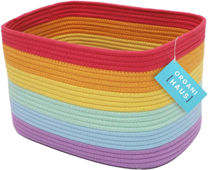 Pastel Rainbow <b>Rectangular</b> Cotton Rope Eco-Friendly Multifunction Clothing <b>Storage</b> <b>Basket</b> Cube Bins 15"x9.85"x9.85" Playroom - Product Image 1