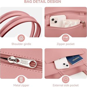 Sac fourre-tout pour femme en cuir PU, élégant, grand sac à bandoulière avec fermeture éclair et poche, sac de travail portable imperméable pour ordinateur portable, pour le shopping - Product Image 3