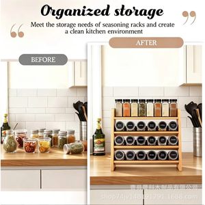 Étagère à épices en bois massif à 4 niveaux, murale, pour ranger les épices et autres articles de cuisine - Product Image 3