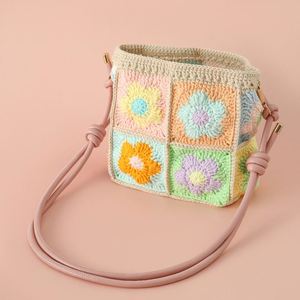 Floral Knit Color Hand-Knitted Women's Mini <b>Backpack</b> <b>Purse</b> Foldable Crossbody Handbag with Maillard Belt Gift - Product Image 3