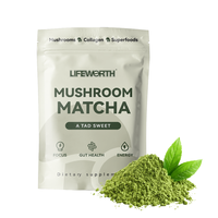 Poudre de thé Lifeworth végétalienne Keto de qualité cérémoniale, mélange de champignons et de matcha, superaliment sans sucre, emballé en sachet et en boîte