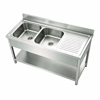 Évier double en acier inoxydable 304 pour cuisine professionnelle, revêtement autonettoyant, finition brossée mate, égouttoir coulissant simple
