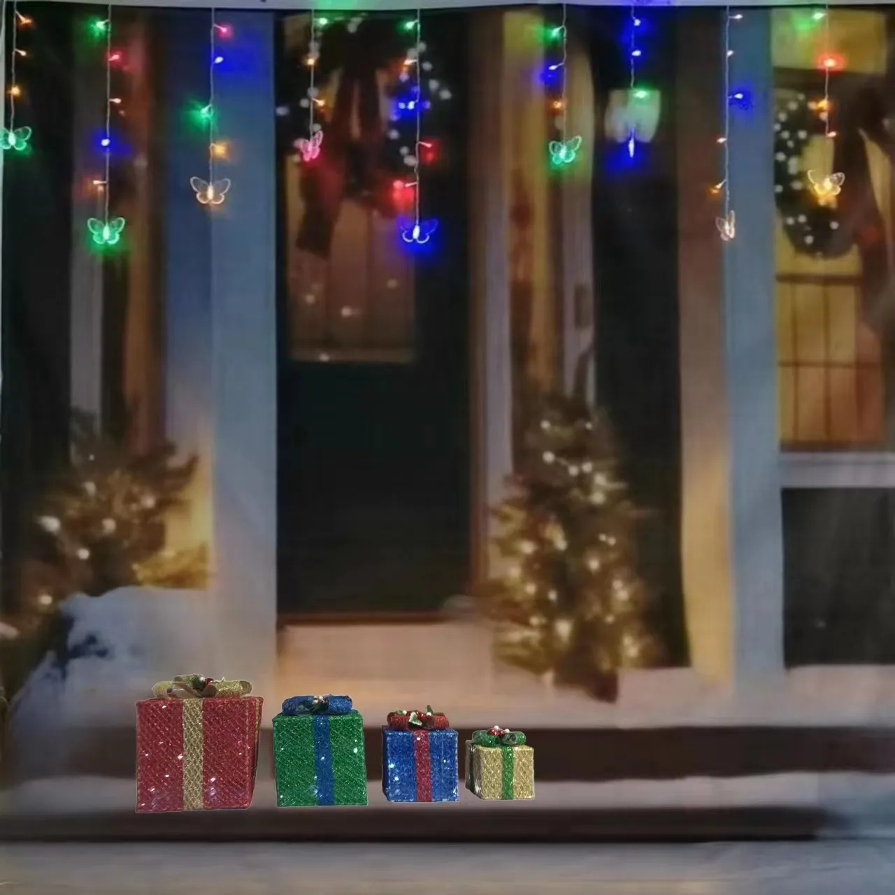 क्रिसमस रोशनी क्रिसमस सजावट उपहार खिलौने प्रकाश चार क्रिसमस उपहार बक्से का सेट
