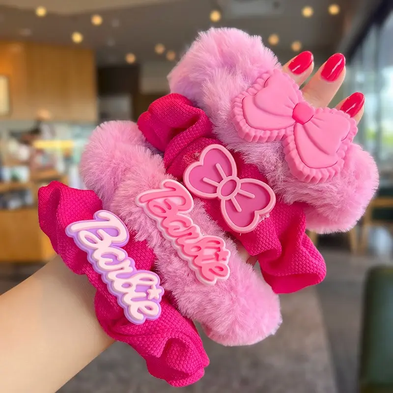 Grande trama peluche intestino crasso versione coreana della lettera dell'arco principessa corda per capelli rosa rossa ragazza scrunchies