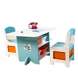 Ensemble table et chaises pour enfants aux couleurs vives, double face avec rangement, bacs en tissu et en plastique, bureau d'activités en bois pour enfants - Product Image 2