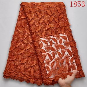 Tela de encaje <span class=keywords><strong>blanco</strong></span> de lujo africana con lentejuelas, seda de leche, encaje francés, apliques, encaje de malla bordado para novia, para coser, 1853 - Product Image 6