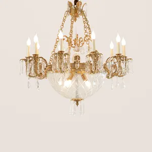 Led vintage lighting with high end crystal and brass chain European brass porcelain pendant lamp antique hotel chandelier