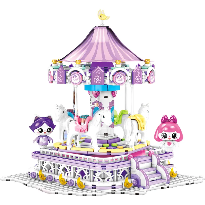 Blocs de construction carrousel fantaisie <span class=keywords><strong>violet</strong></span> pour filles, princesse de rêve, idéale pour parc d'attractions, coloré, jouets, pièces, livraison directe