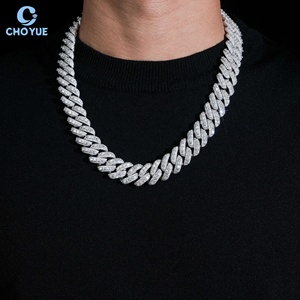 Big Size 18mm Rise Setting Baguette Moissanite Cuban Link <b>Chain</b> Necklace Rhodium Plated Solid 925 Silver Hiphop <b>Iced</b> <b>Out</b> Jewelry - Product Image 4