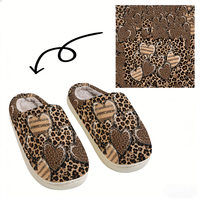 Chaussons en peluche motif cœur léopard, antidérapants et confortables, pour couples et tous les âges, à porter en intérieur et en extérieur, pour un usage décontracté