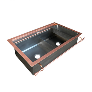 Sang Trọng Trang Trại Nhà Bếp Đảo Bồn Rửa Tạp Dề Phía Trước Đôi Bát Tùy Chỉnh Đồng Không Gỉ Biệt Thự Sang Trọng Lưu Vực Ba Cho Khăn Thanh - Product Image 3