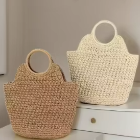 <span class=keywords><strong>Sac</strong></span> fourre-tout en <span class=keywords><strong>paille</strong></span> tressé fait main style bohème avec poignée circulaire, <span class=keywords><strong>sac</strong></span> d'été ouvert pour les vacances - Product Image 6