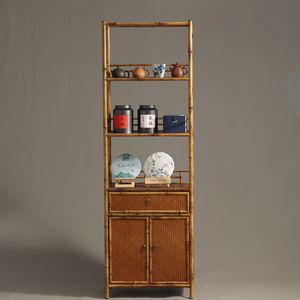 Meuble de rangement en bambou Meilu avec tiroir et portes pour la présentation de théières et de livres - Product Image 1
