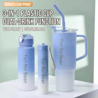 Nouvel ensemble 3-en-1 : Gourdes portables avec paille et poignée, tasses à café, et grands gobelets de sport en plastique de 40 oz pour voiture