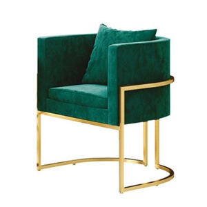 Sillón de terciopelo verde moderno, tapizado, con estructura metálica para sala de estar o dormitorio - Product Image 1