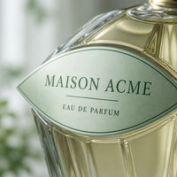 Étiquettes d'emballage personnalisées en aluminium en forme de lentille, imprimées en sérigraphie, avec adhésif puissant, pour bouteilles de parfum, directement de l'usine