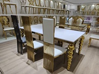 Chaise de banquet moderne de luxe en acier inoxydable doré, durable, à dossier haut, empilable, portable, pour extérieur, salon, appartement, mariage