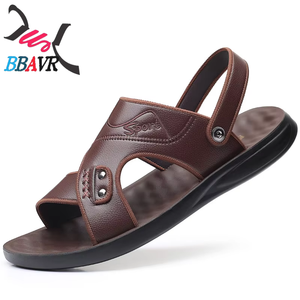 Sandalias y Chanclas para Hombre de Doble Uso, Suela Suave, Sandalias Casuales, Sandalias Planas de PU para Uso Diario con Cierre de Velcro, 1 Par - Product Image 1