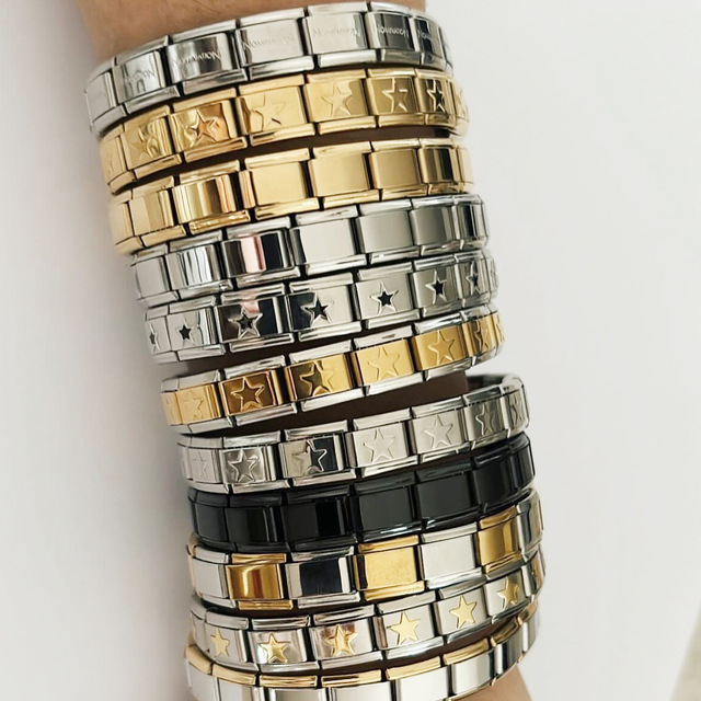 Single Stainless Steel Italian Charm Bracelet Elastic Stretch Modular Link Bracelet DIY Charm Base Bangle Wholesale Stock