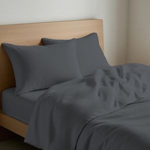 Ensemble de draps 100% coton gris foncé, taille king size allemande, taies d'oreiller incluses - Product Image 3