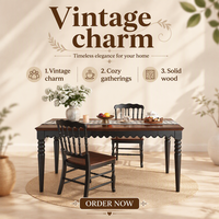 Table à manger vintage de style français en bois massif avec tiroirs, plateau rectangulaire de 16 mètres, rétro noir, pour usage domestique, 6 places, à assembler