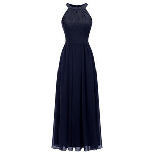 שמלת ערב ארוכה רשמית לנשים, שמלת שיפון תחרה עם צווארון תלוי, שמלת שושבינה לחתונה, שמלות ערב, שמלות גאלה - Product Image 5