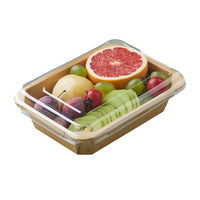 Boîte à lunch rectangulaire en papier kraft jetable, couvercle convexe hautement transparent, compatible micro-ondes, boîte à emporter pour fruits, desserts, gâteaux