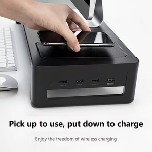 Booster de moniteur d'ordinateur 20W charge rapide écran de <span class=keywords><strong>bureau</strong></span> Base de stockage de <span class=keywords><strong>bureau</strong></span> support de fer en métal Booster de moniteur d'extension USB - Product Image 4