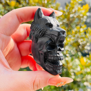 Gran oferta, alta calidad, obsidiana negra Natural, Lobo, artesanías talladas a mano, <span class=keywords><strong>Calaveras</strong></span>, tallas para decoración del hogar y regalos - Product Image 1