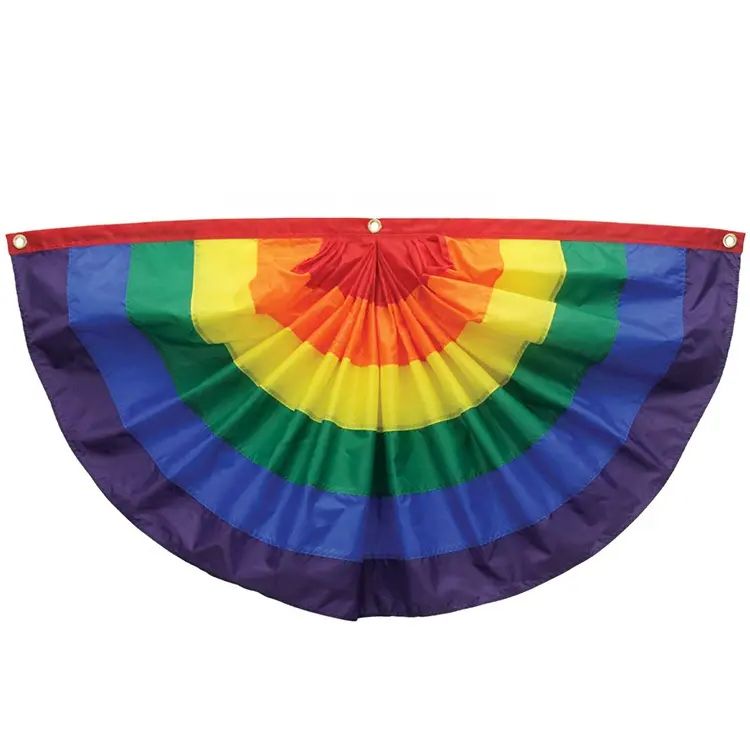 Vendita calda ricamato arcobaleno Lgbt pieghettato Fan Flag Bunting per la decorazione